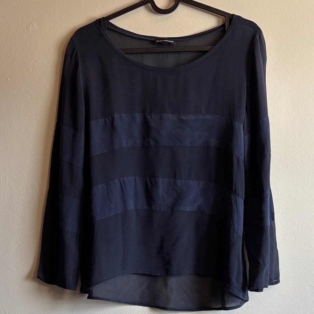 Club Monaco Navy Layered-Panel Long Sleeve Top